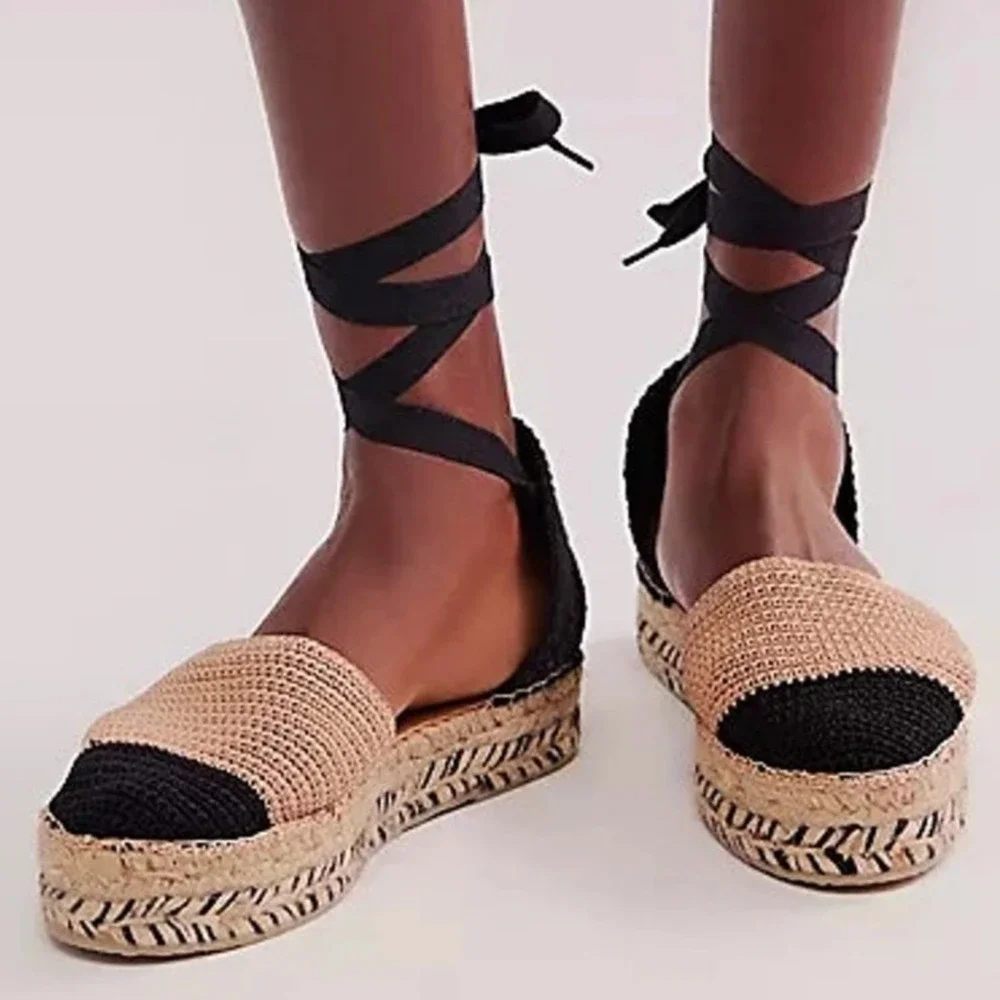 NIB! Free People Island Time Wrap Espadrilles Black/Tan - Size EU 39 / US 8.5
